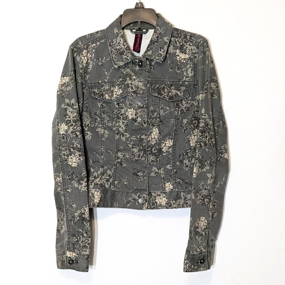ALMOST FAMOUS Sage Green Floral Short Twill Casual Jacket; Size S/M